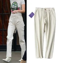 Осень Новое поступление женские трендовые уличные узкие джинсы с высокой талией, женские брендовые дизайнерские винтажные повседневные белые потертые джинсовые штаны