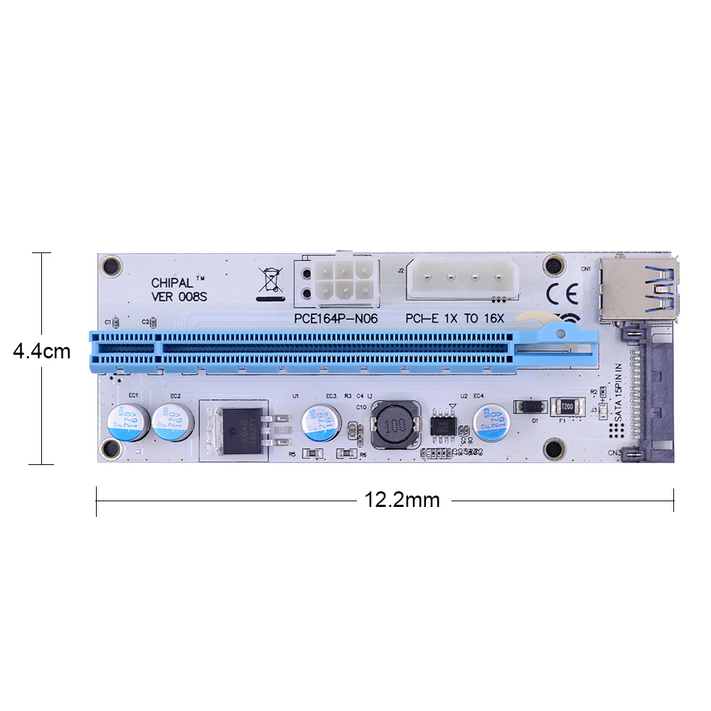 CHIPAL 100 см 60 VER008S PCI E 1X до 16X Райзер карта PCIE + 4Pin 6Pin SATA интерфейс питания светодиодный