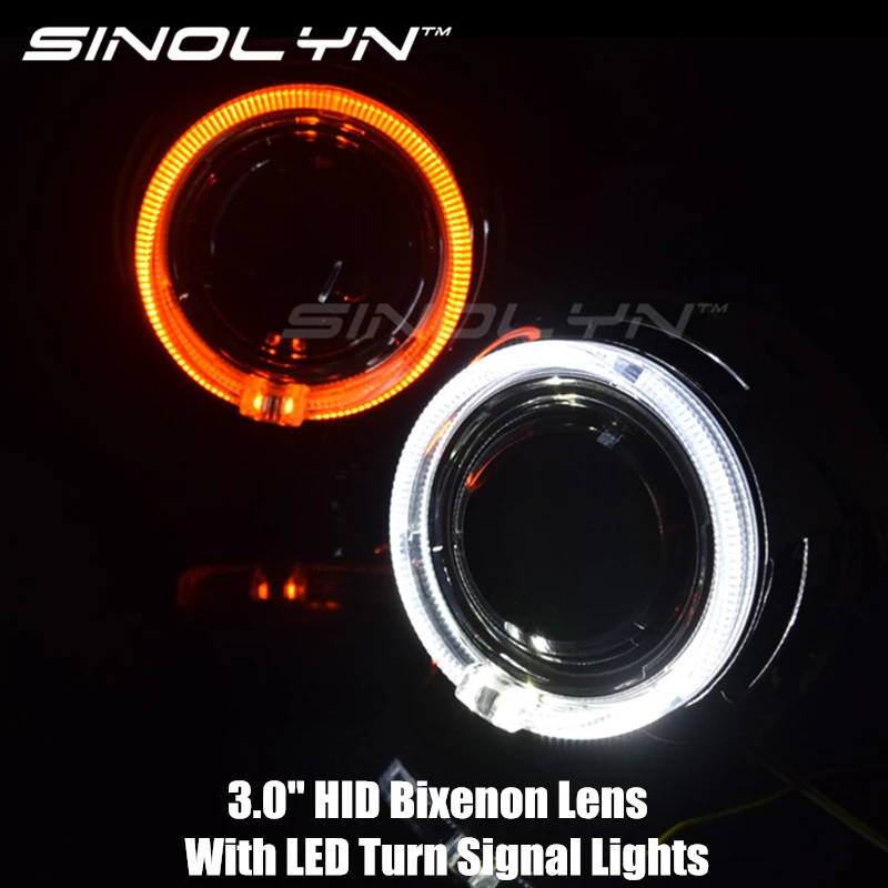 Switchback LED Angel Eyes Halo Turn Signal Lights DRL 3.0'' HID Bi xenon Headlight Projector