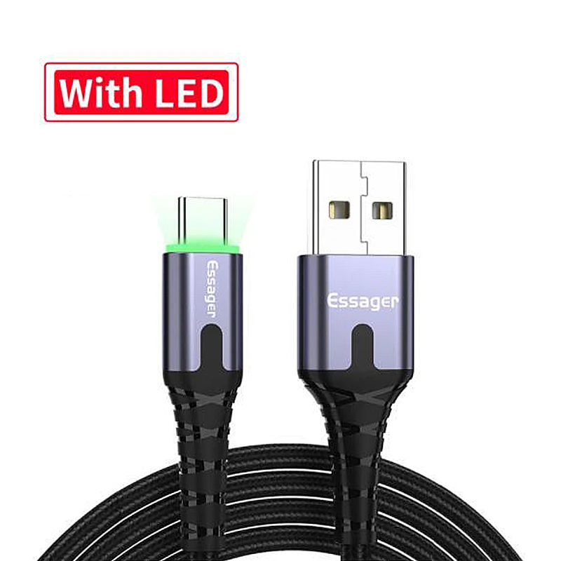 0,5/1/2 M кабель usbc Essager светодиодный Тип usb C быстрый заряд кабеля провод шнур для Xiaomi samsung Oneplus 7 Pro чехол для телефона USB-C Зарядное устройство