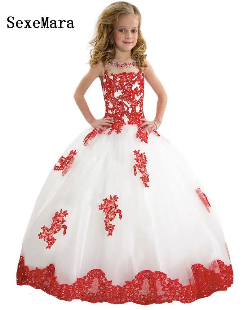 Luxury Beading Flower Kid Pageant For Weeding Party Ball Gown Shoulderless Dress