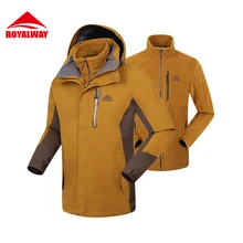 ROYALWAY 2 шт. уличные куртки для мужчин 3 в 1 водонепроницаемая ветрозащитная куртка из мягкой кожи для мужчин# RFOM4392F
