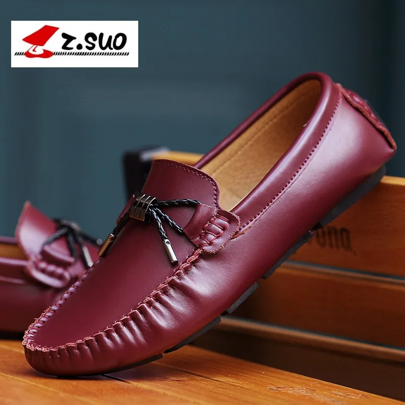 Z. Suo Genuínos Homens Sapatos de Couro Mocassins Macios mocassins Marca de Moda Men Flats Masculinos Confortáveis Sapatos de Condução ES247 Cinza Preto Vermelho