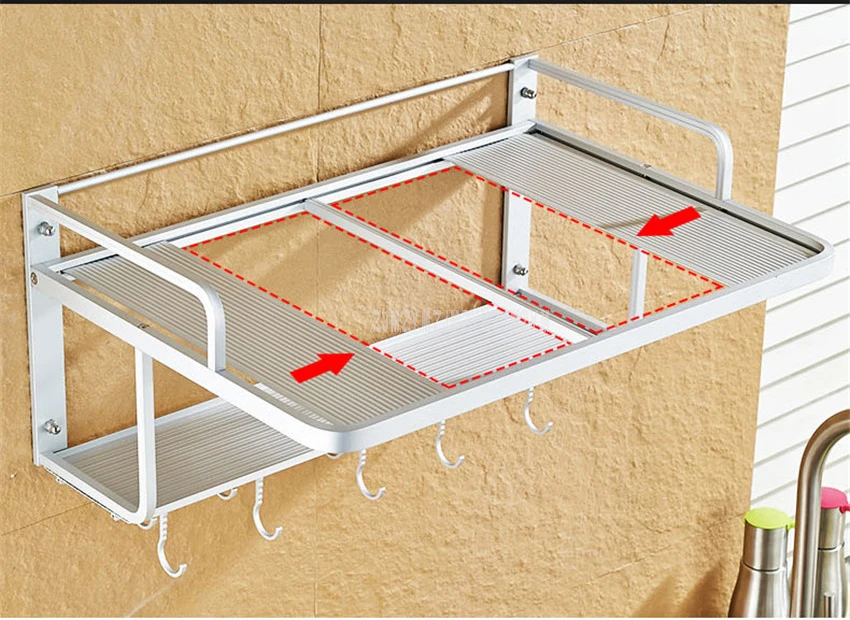 Твердые Алюминий сплав 2 Слои Кухня стеллаж Поддержка рамка микроволновая печь настенного монтажа кронштейна серебристый Вес нагрузки 150 кг
