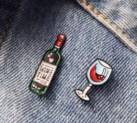 

Wine Time Mini Cute Wine And Wine Glasses Couple Pins Red Wine Bottle cup Brooches Enamel Pin Badge For Lovers Best Friend Pins