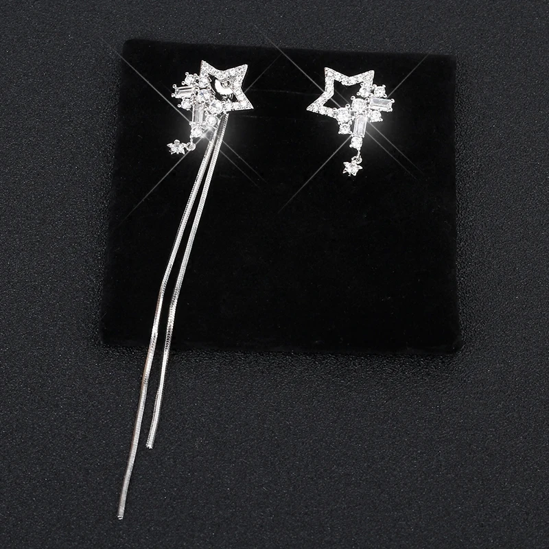

Trendy Star Crystal Stud Earrings For Women Fashion Brand Asymmetric Long Earring Romantic Classic Rhinestone Wedding Jewelry