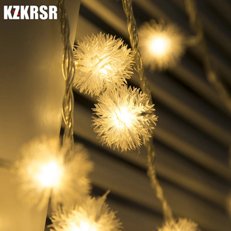 Гирлянда с меховым помпоном 10 м 60 светодиодов питанием от USB|light christmas|fairy ledled string