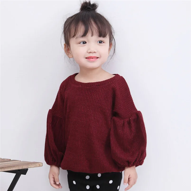 2018 Baby Toddler Infant Baby Kids Girls Solid Lantern Sleeve Shirt Tops Outfits Winter Clothes Ropa de ninos #30O25 (8)