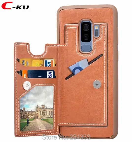 C-ku For Samsung Galaxy S9 PLUS NOTE 8 NOTE8 Soft TPU Leather Case Veneer Gluing Credit ID Card Slot Stand Cover Fashion 100pcs | Мобильные