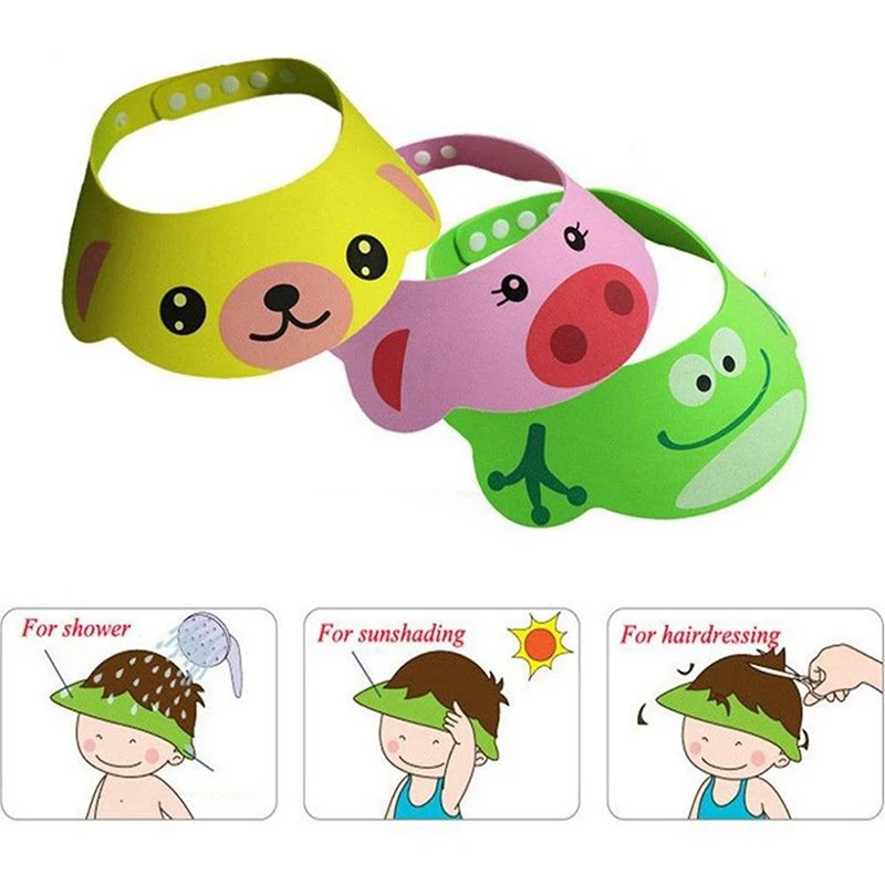 Новая детская шапочка с козырьком для ванны, регулируемая детская шапочка для душа, защита от шампуня, защита для мытья волос для детей, детская водонепроницаемая шапочка#256643