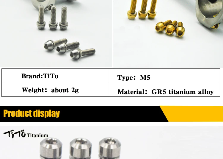TiTo 6 шт. титановый сплав велосипедные болты для выноса руля винт Ti Болт наборы с шайбой Spacer коническая головка M5x18mm/M5x14mm
