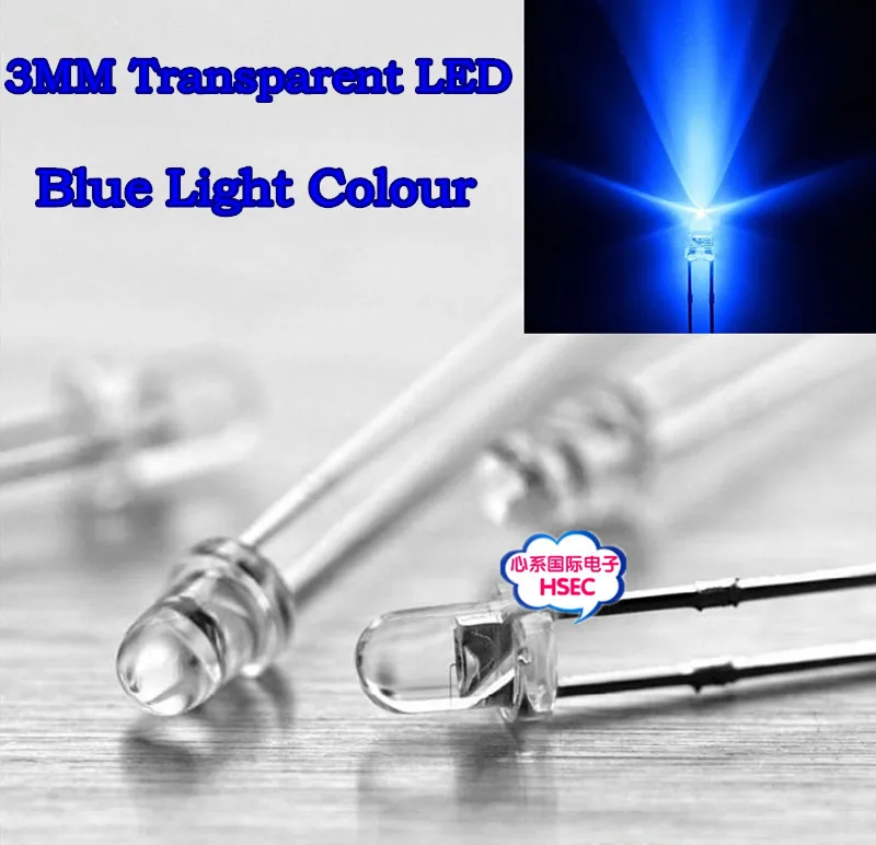 

Free shipping 1000pcs 3mm Transparent Round LED Blue light Colour LED emitting diode / F3 LED Blue Colour