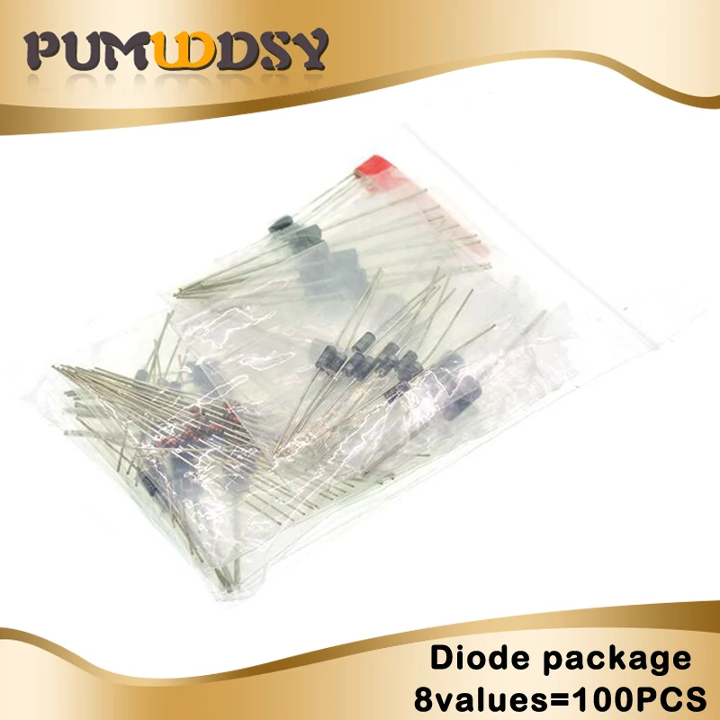 

8values=100pcs 1N4148 1N4007 1N5819 1N5399 1N5408 1N5822 FR107 FR207 Electronic Components Package, Diode Assorted Kit