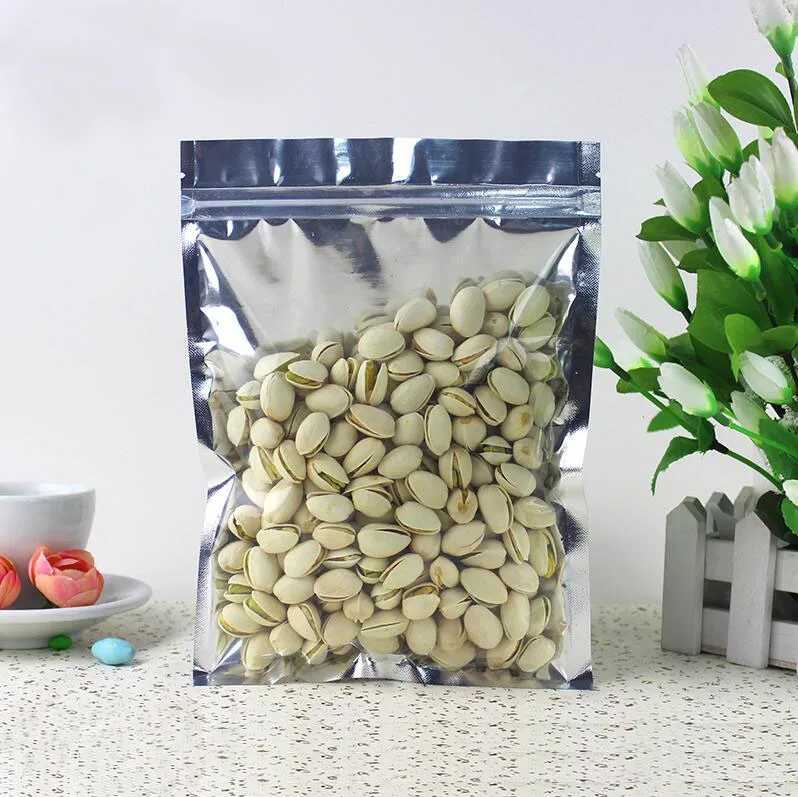 100 pcs Clear Front Aluminium foil Zip Lock Bag ,Silver Metallic aluminum Resealable Plastic Pouch for Food Baking Storage 