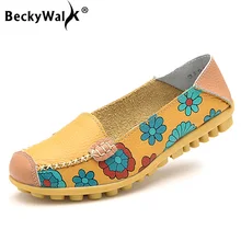 Beckywalk/модные Лоферы для женщин женская обувь принт Пояса из натуральной кожи обувь для мам большой Обувь на плоской подошве Женская обувь без застежек Женские туфли-лодочки wsh2682