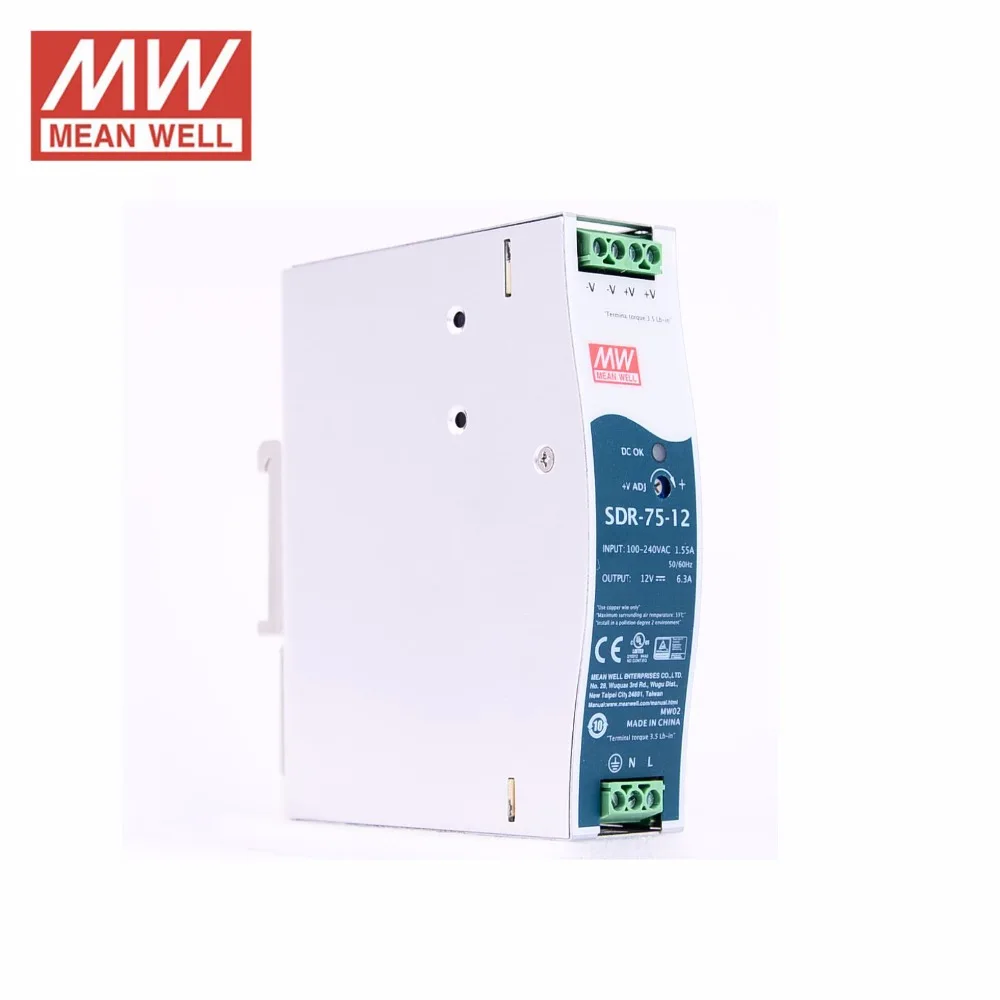 Оригинальный источник питания MEAN WELL SDR 75 12 single 6.3A 12V DIN Rail 86 264VAC вход DC 75W DR