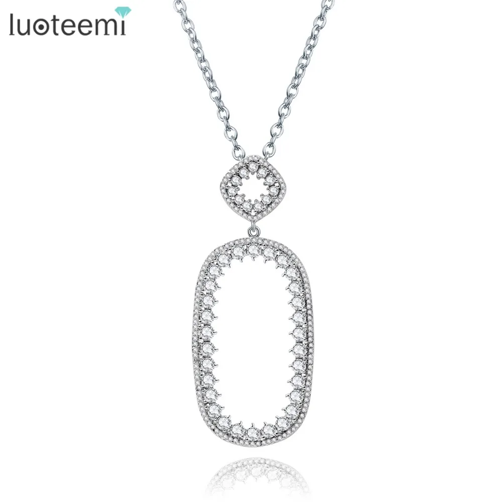 

LUOTEEMI Bohemia Design Geometric Hollow Out Pendant With Chain Necklace For Female Cubic Zircon White Gold-Color Jewelry
