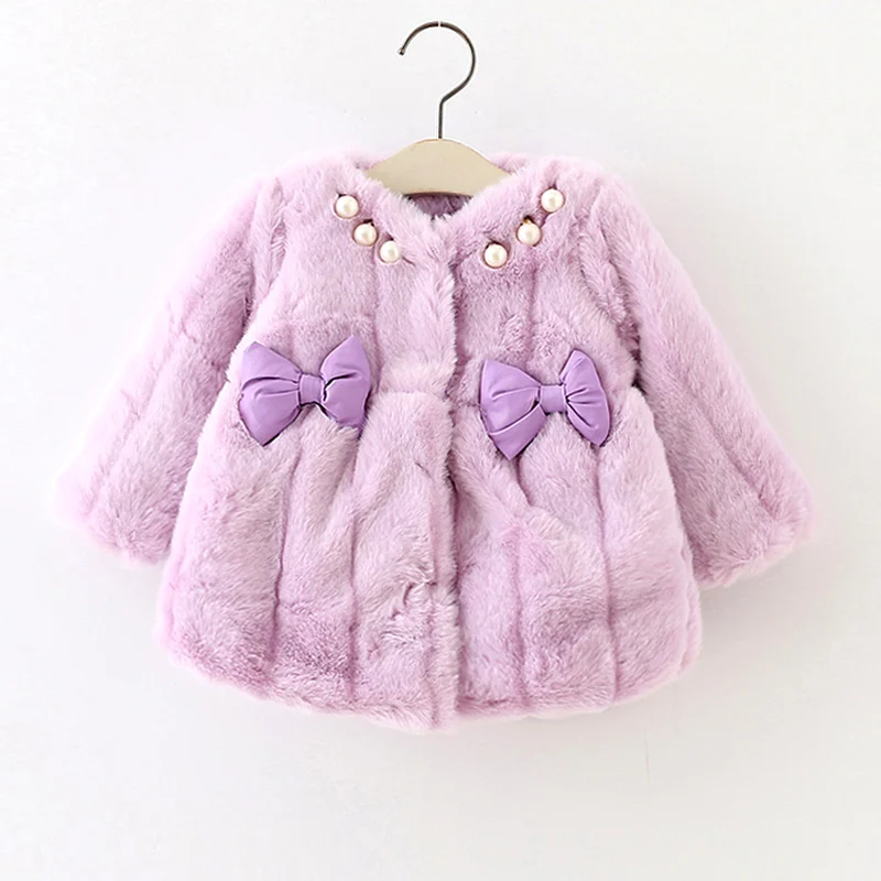 

2017 Autumn Winter Baby Girls Jacket Children's Rabbit Fur Girls Beads Bow Fur Coat Kids Faux Fur Girl Clothes Fur Coat