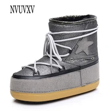 Новые высококачественные женские ботинки средней высоты лыжные ботинки космические ботинки зимние теплые ботинки с кашемировой подошвой звездный узор sh037