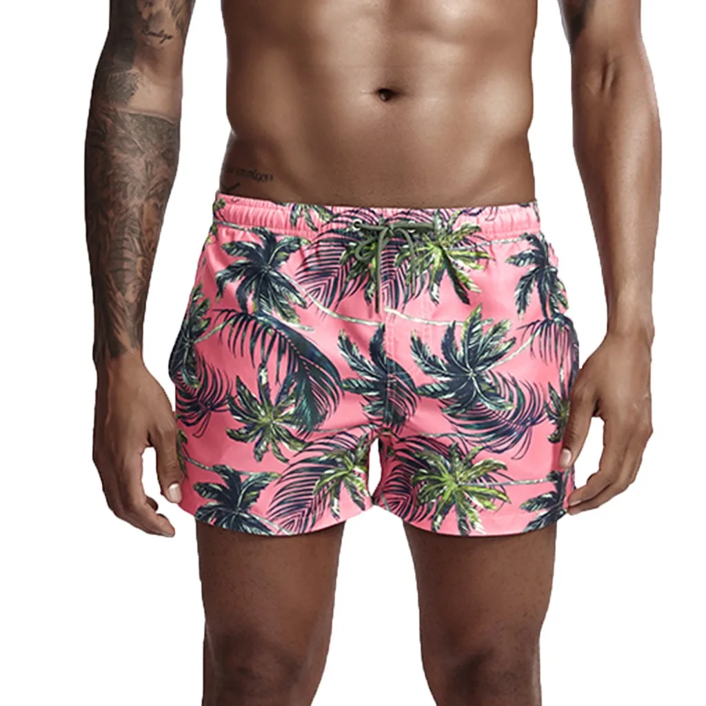 Мужские шорты летние новые стильные модные шорты с принтом и пляжные спортивные шорты быстросохнущая Спортивная одежда для бега пляжные шорты - Цвет: Розовый