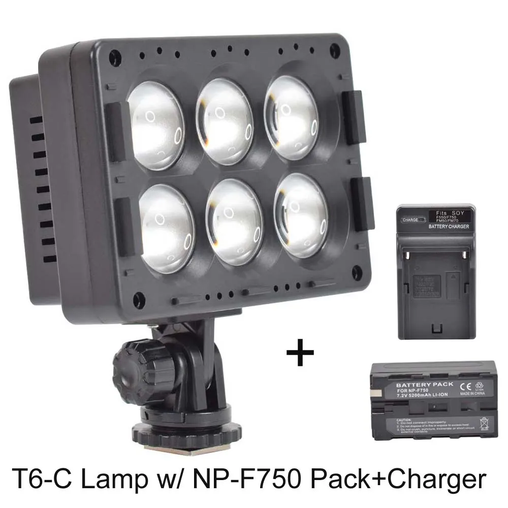 

T6-C Video Photo Studio LED Video Light 3200K/5600K Dimmable Camera Camcorder Panel Lamp 1300lm w/ 5200mAh Battery & Charger Set
