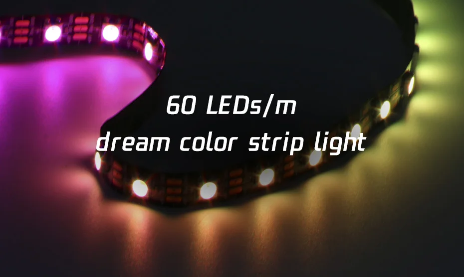 WS2812B адресуемых полосы света, SK6812 60leds/m 60IC/м Светодиодная цветная лента-мечта, DC5V Гибкая pixel свет со встроенным IC
