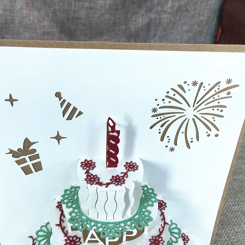  1pcs Birthday Gift Cake Card Pop Up 3D Greeting Cards With Envelope Post Card Invitation Handcrafte - 32805244988