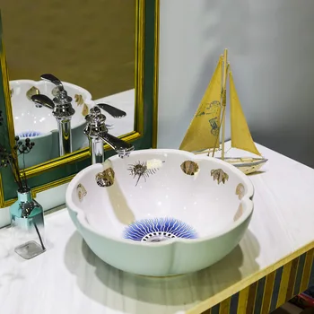 

Flower shape Europe Style Counter Top porcelain wash basin bathroom sinks ceramic wash basin counter