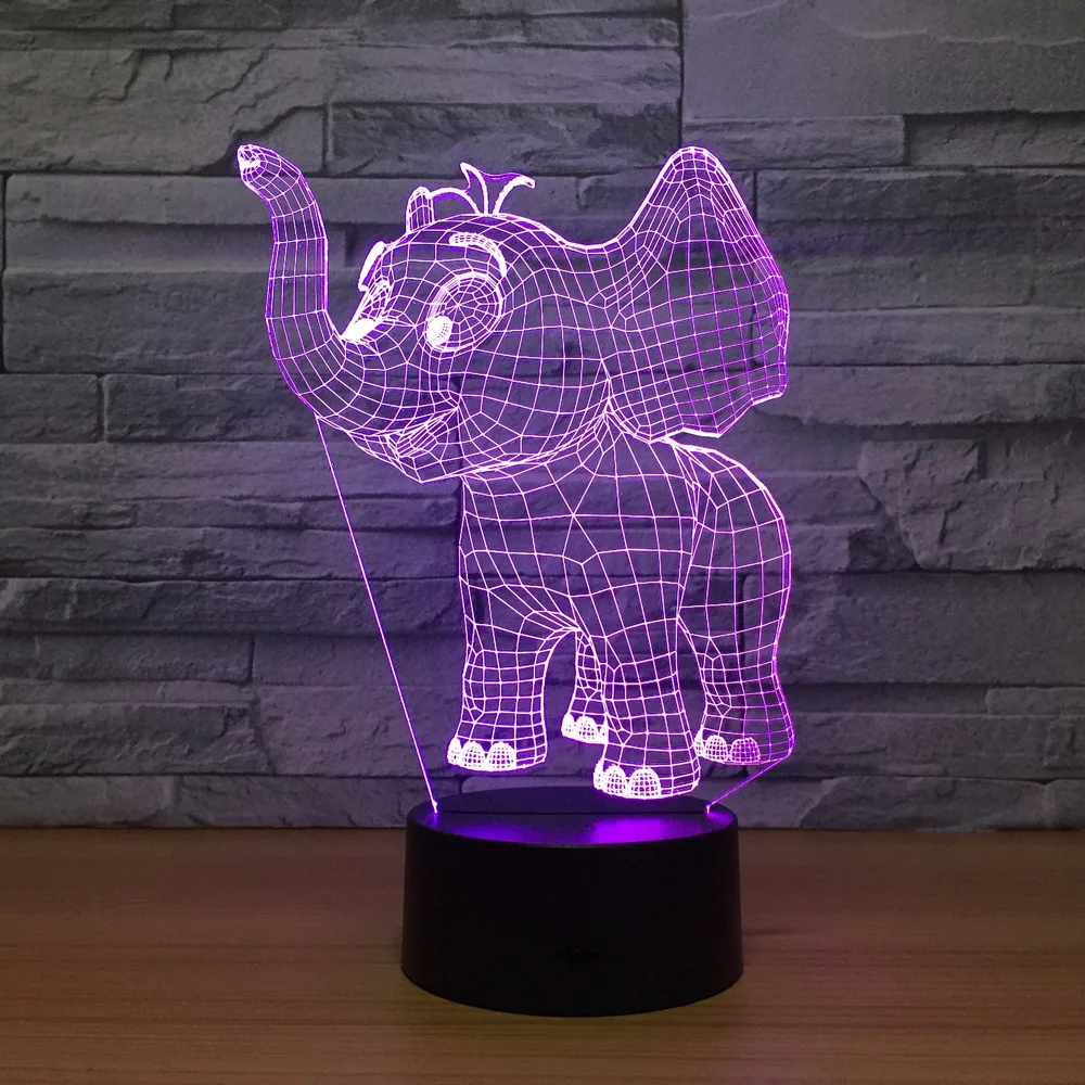 3D elephant wild 7 color acrylics led touch table night light usb home lamp Desk 