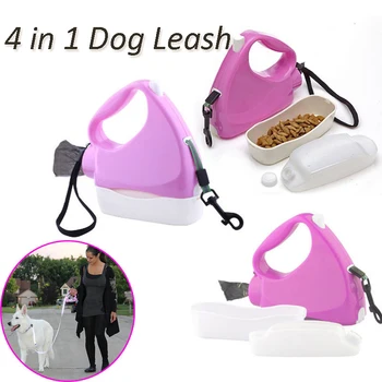 

4 in 1 Retractable Dog Leash 3m Multifunctional Pet Lead Leash Traction Rope with Food Bowl Bottle Garbage Bag Automatic Walking