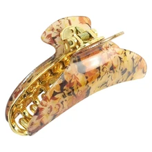 Shallow apricot + beige Flowers Print Crescent Shape Hair Claw Clamp for Woman