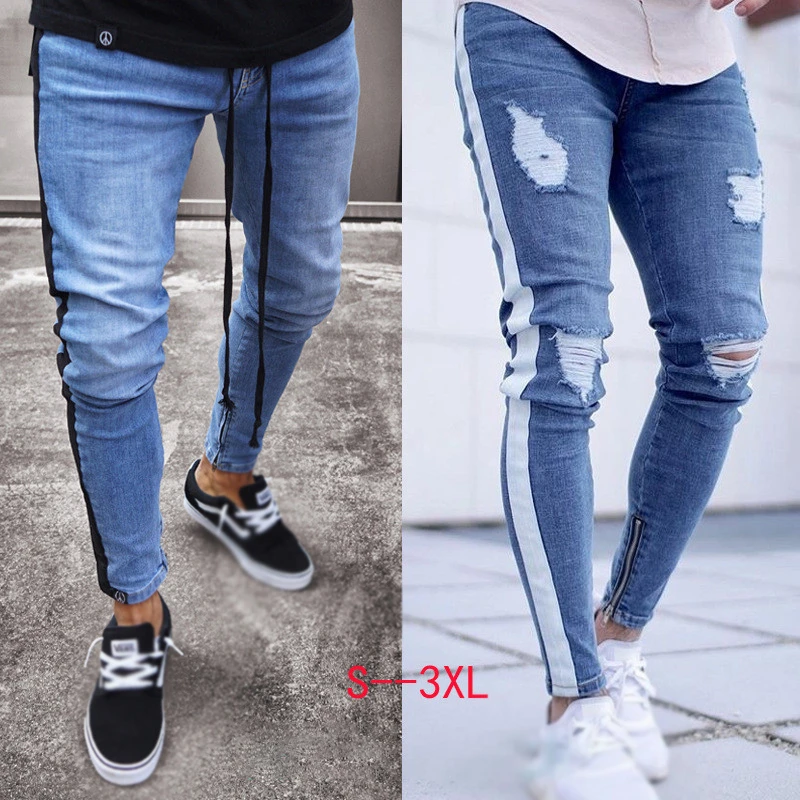 bibliotecario Circunstancias imprevistas Generosidad Pantalones vaqueros informales de moda para hombre, jeans ajustados para  motocicleta, azul y blanco, C1301, 2019|Pantalones vaqueros| - AliExpress