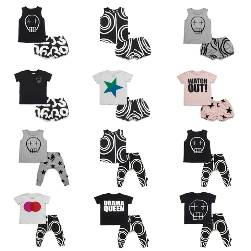 

2019 Brand Summer Boys Clothes Short Sleeve Pants Set Baby Cotton Skull Letter Print Clothing Set Girl Clothes 1-10 Years Star
