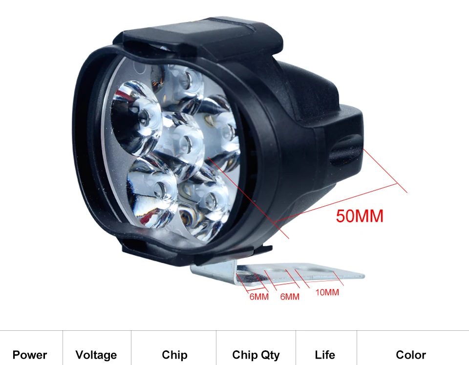 VooVoo LED 10W 1200LM Motorcycle Headlight Lamp 6 Led Moto Light Assembly Scooters Spot Light 6000k White DC 9-85V Super Bright_01 (3)