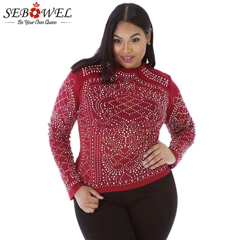 Red-Iridescent-Stones-Long-Sleeves-Plus-Top-LC25893-3P-1 