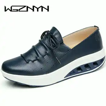 

2020 Summer Leather Women Shoes Sneakers Nurse Swing Work Single Shoes Wedges Shoes woman Blue White Platform Shoes Slimming W07