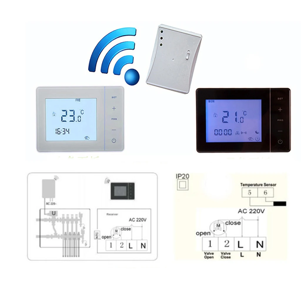 HY01RF RF Wireless Room Thermostat Wall Gas Boiler Heating Remote Controller Frost Protection NTC Sensor with LCE blue backlight