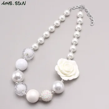 MHS.SUN Fashion Design Baby Girls Chunky Bead Necklace Cute Rose Flower Kids Beaded Necklace Handmade Chunky Jewelry For Childre