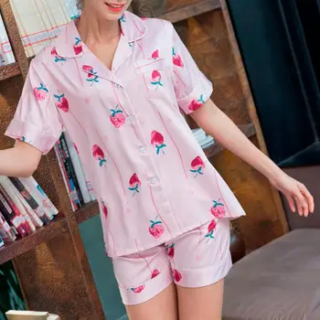 

Women Summer Pajamas Set Stain Print Short Sleeve Shorts Sleepwear Nightwear Underwear Sleepwear Set femme home clothes #15