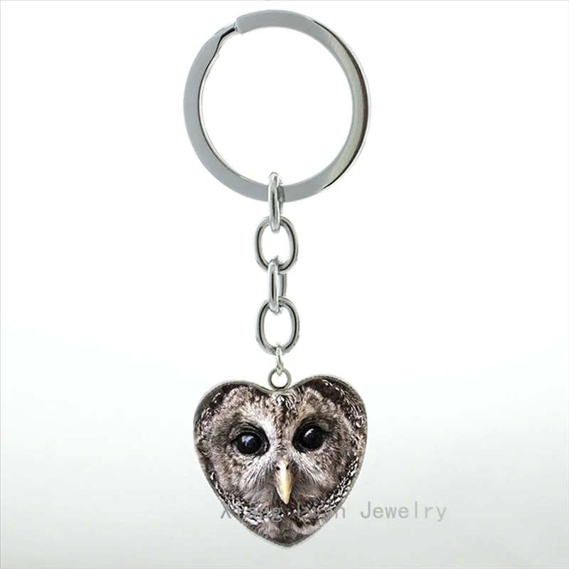 

2016 Vintage nocturnal bird Owl keychain steampunk Owl art picture heart pendant key chain ring lucky birds jewelry gift HP554