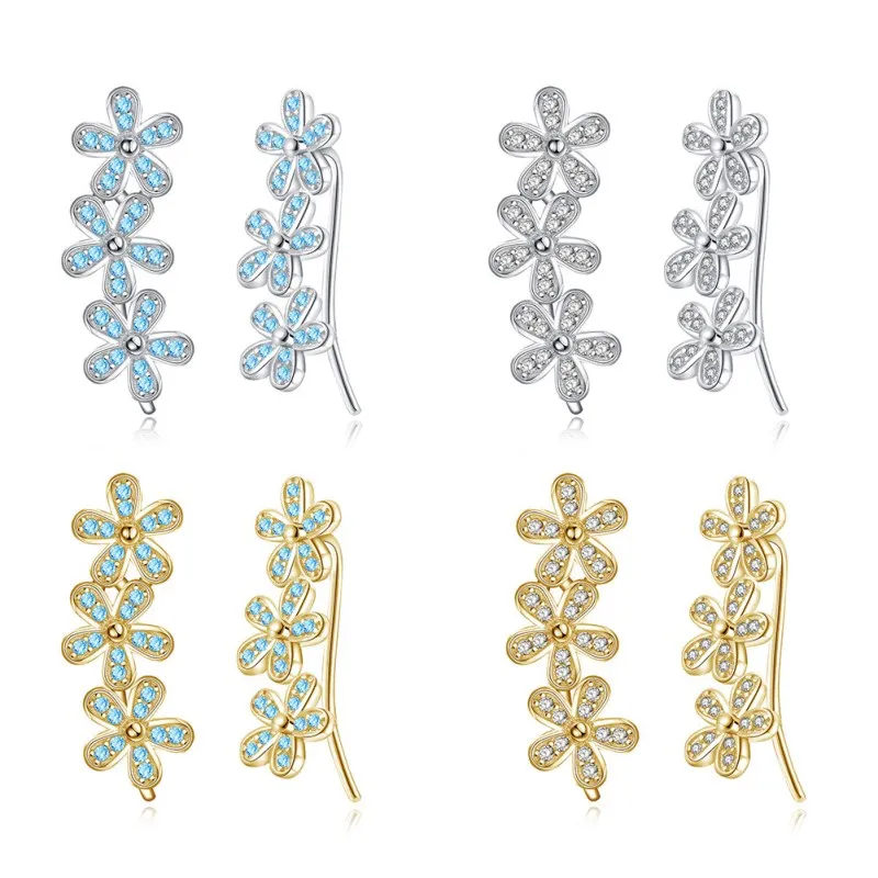 

ENDELI 2019 NEW SALE Authentic 925 Sterling Silver Earring Crystal From Bulgaria Jewelry Fashion Flower Zircon Earrings