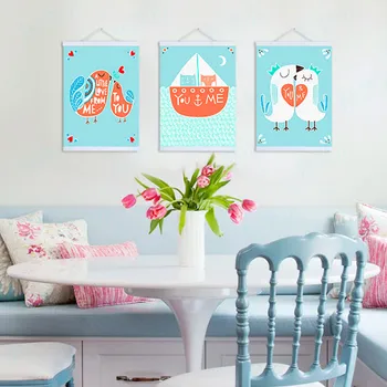 

Blue Love Quotes Posters Prints Nordic Style Home Decor Girl Room Scrolls Wall Art Pictures Birds Wooden Framed Canvas Paintings