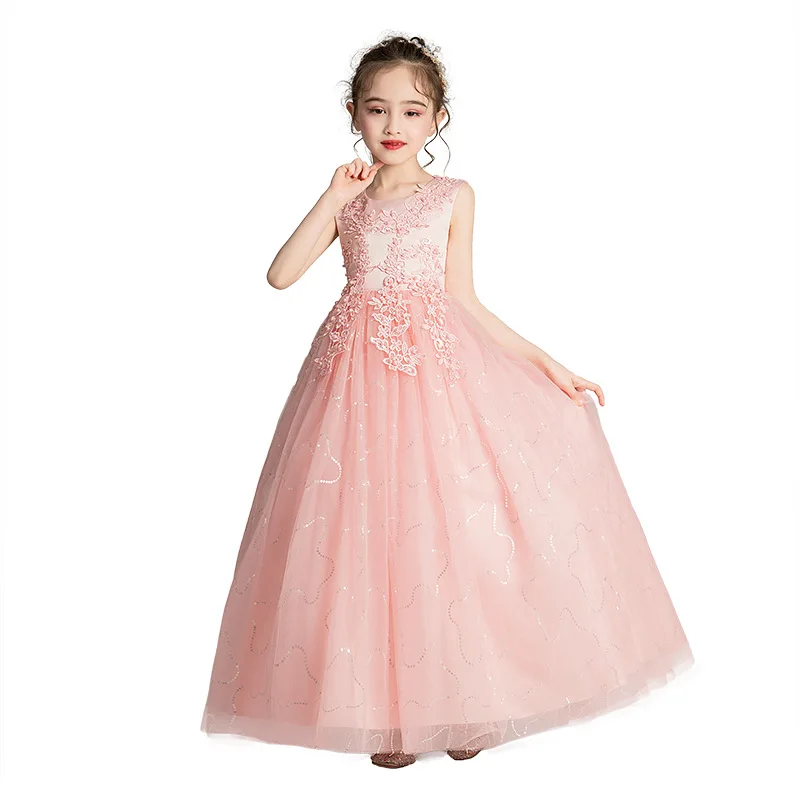 

2019 New Fashion Teenage Girls Mesh Beading Princess Dress Kids Dresses For Girls Wedding Party Baby Girl Clothes Vestidos L362