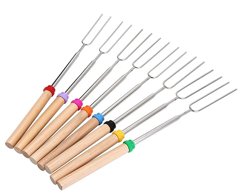 Telescopic Roasting Sticks Stainless Steel BBQ Forks Extendable Hot Dog Marshmallow Roasting Sticks with Pouch BBQ Tools (1)