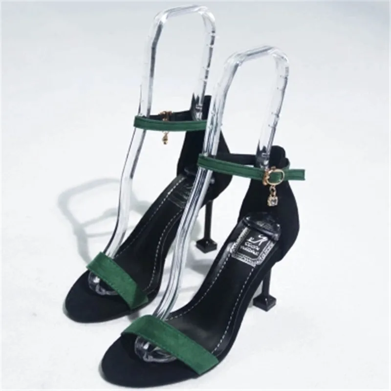 

2018 Summer new word buckle open toe high heel sandals with fine diamonds sexy wild cat heels