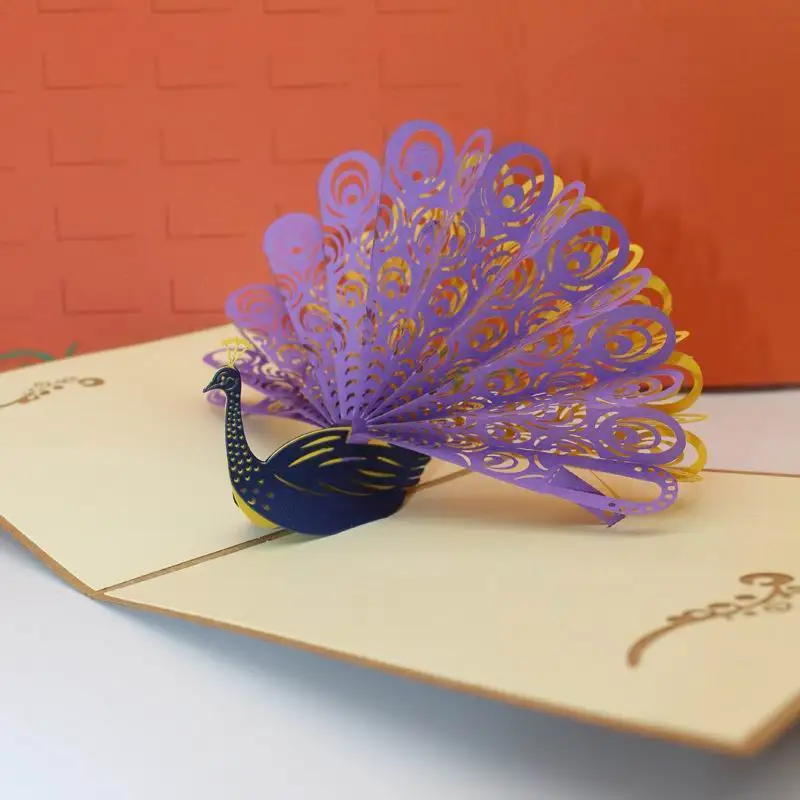Peacock Festival Greeting Card 3D Birthday Pop Up Card Thanksgiving Blessing Postcard Paper Party Invitation
