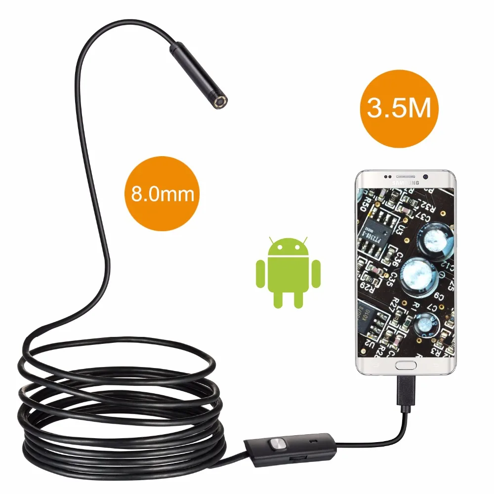 

1M/2M/5M 3.5M Flexible 8.0mm Endoscope Camera USB Android Endoscope Waterproof 6 LED Borescope Inspection Camera For Android PC