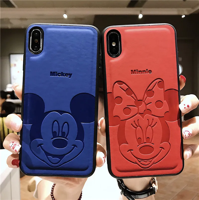 

Top quaity Leather Phone Case For iPhone 7 Plus Mickey Minnie Mouse Cartoon Painting Soft TPU Cover For iPhone 8 6S X XR XS MAX