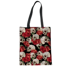 FORUDESIGNS/крутая сумка для покупок в стиле панк с черепом, большая сумка для покупок для женщин и девочек, экологический холст, сумки на плечо, складная сумка-тоут, Льняная сумка