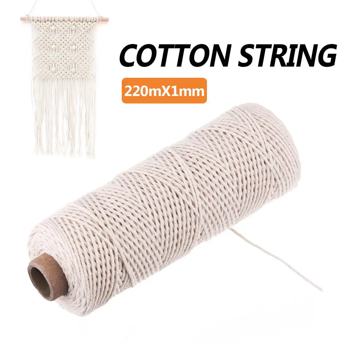 

Durable 220M White Cotton Twisted Cord Rope Craft Macrame Artcraft String DIY Handmade Tying Thread Cords 1mm Home Decoration